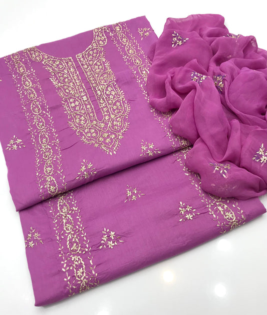GTM Lawn Embroidered Gotta Work 3 Piece Suit with Chiffon Dupatta