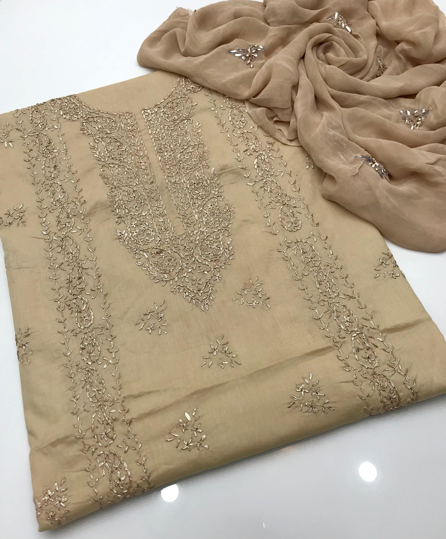 GTM Lawn Embroidered Gotta Work 3 Piece Suit with Chiffon Dupatta