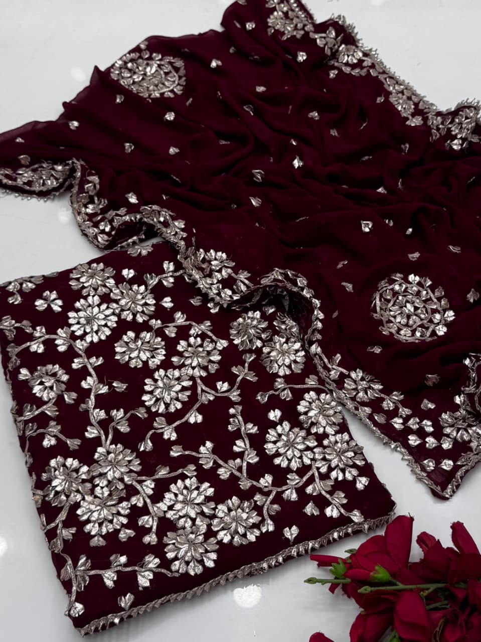 Luxury Bamber Chiffon Gotta Jaal Suit with Dupatta