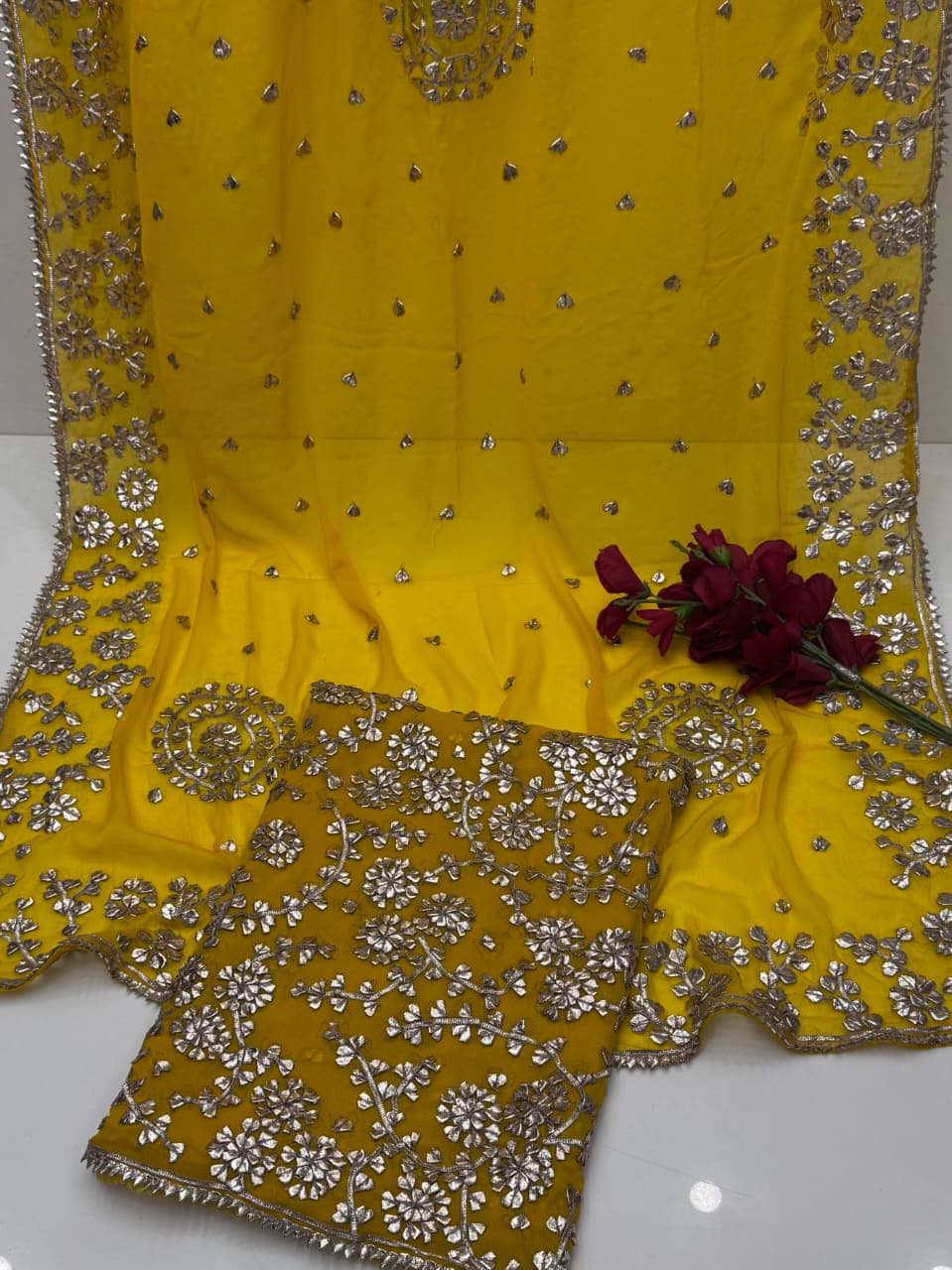 Luxury Bamber Chiffon Gotta Jaal Suit with Dupatta