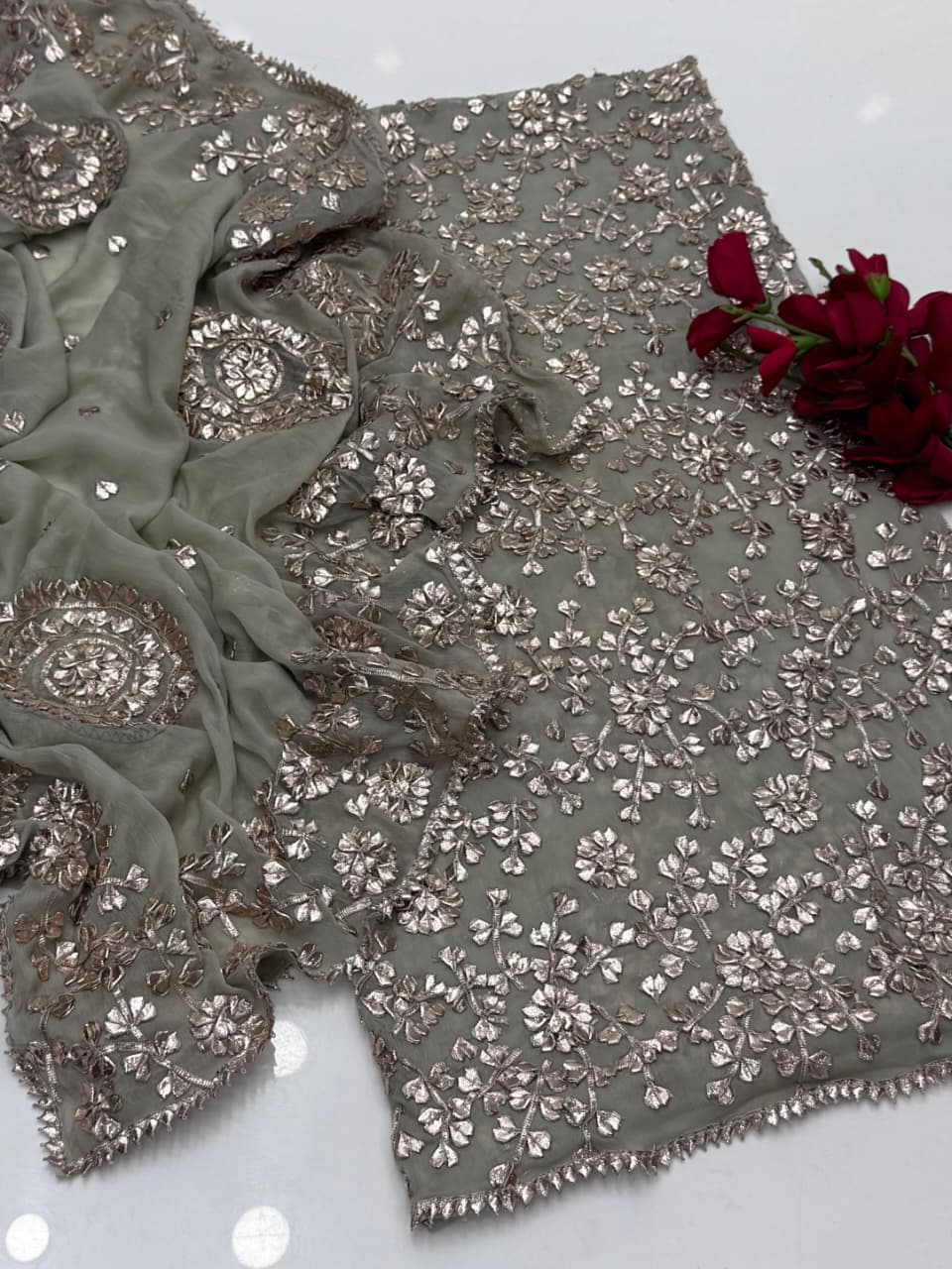 Luxury Bamber Chiffon Gotta Jaal Suit with Dupatta