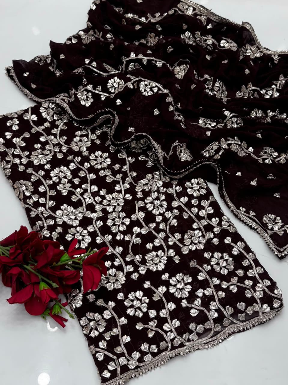 Luxury Bamber Chiffon Gotta Jaal Suit with Dupatta