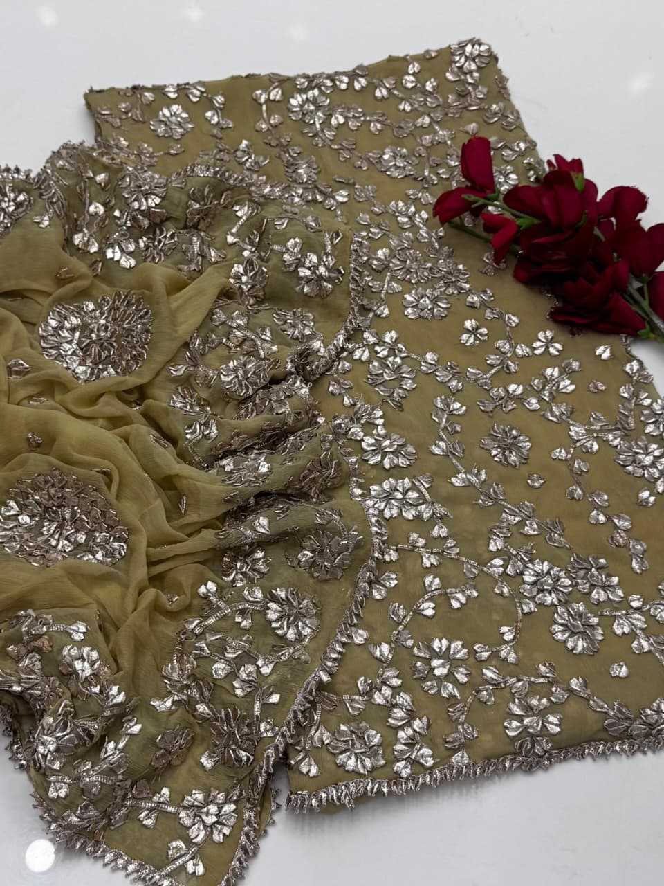 Luxury Bamber Chiffon Gotta Jaal Suit with Dupatta