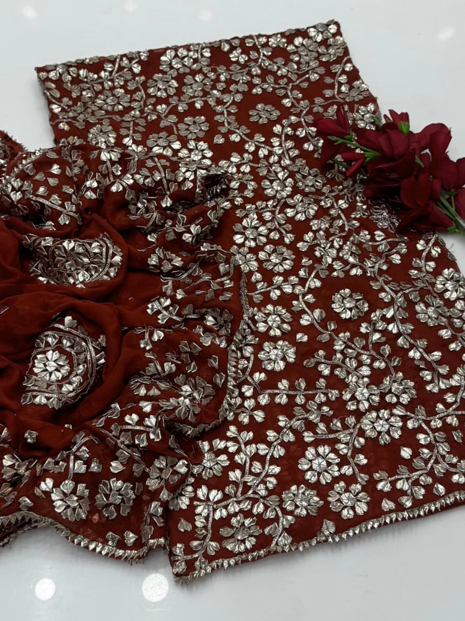 Luxury Bamber Chiffon Gotta Jaal Suit with Dupatta
