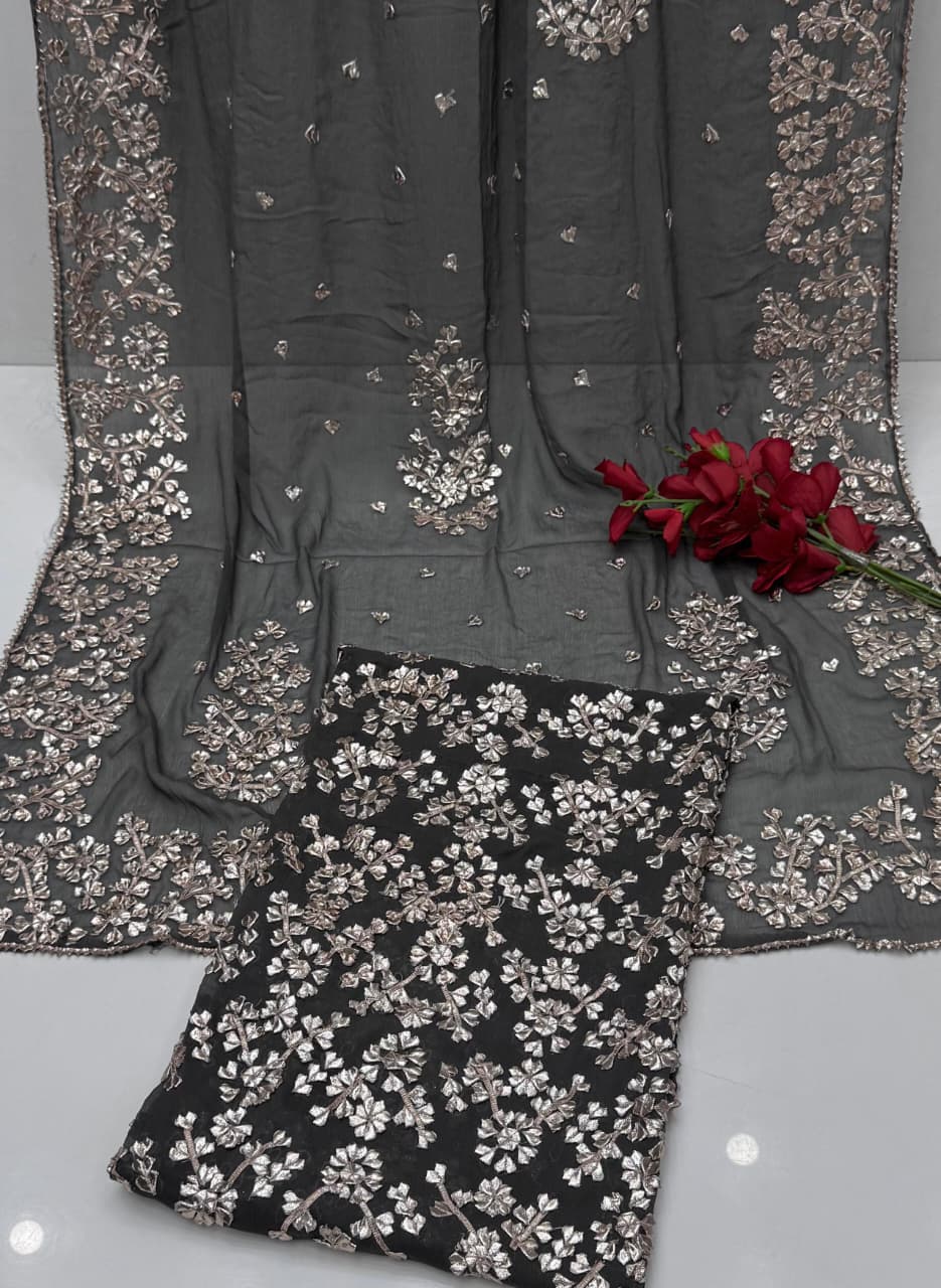 Luxury Bamber Chiffon Gotta Jaal Suit with Dupatta