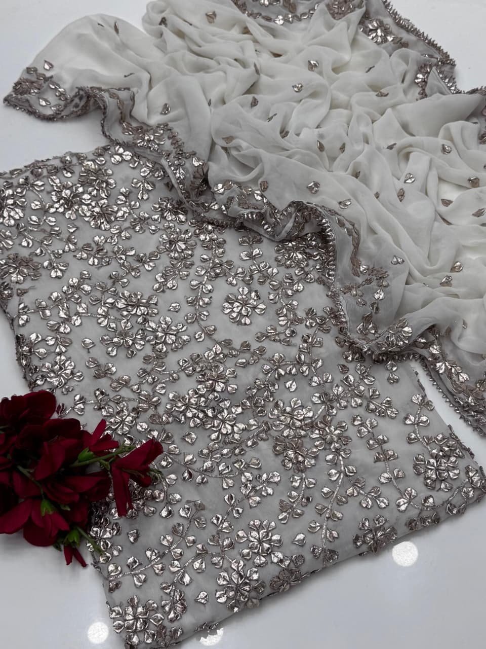 Luxury Bamber Chiffon Gotta Jaal Suit with Dupatta