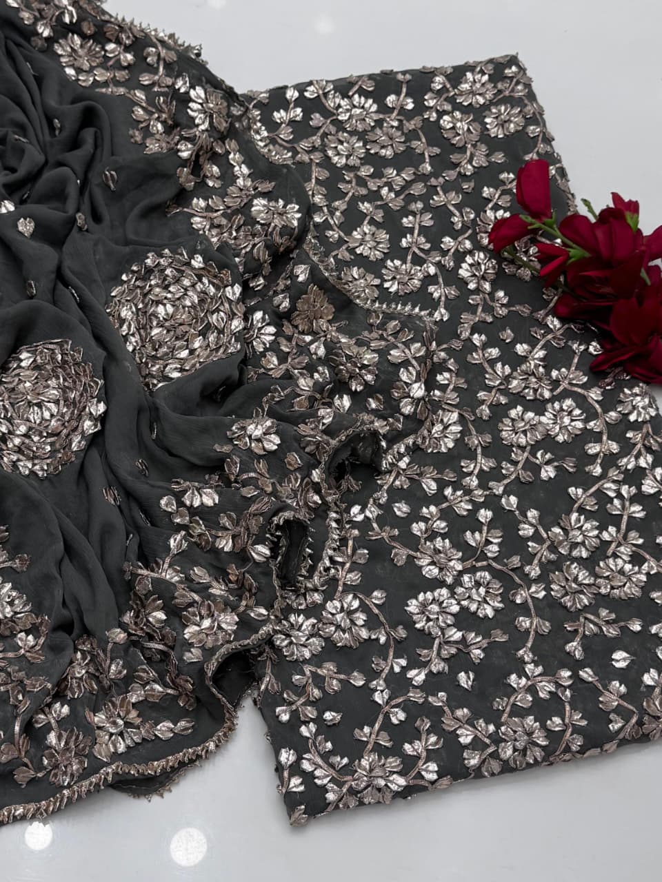 Luxury Bamber Chiffon Gotta Jaal Suit with Dupatta