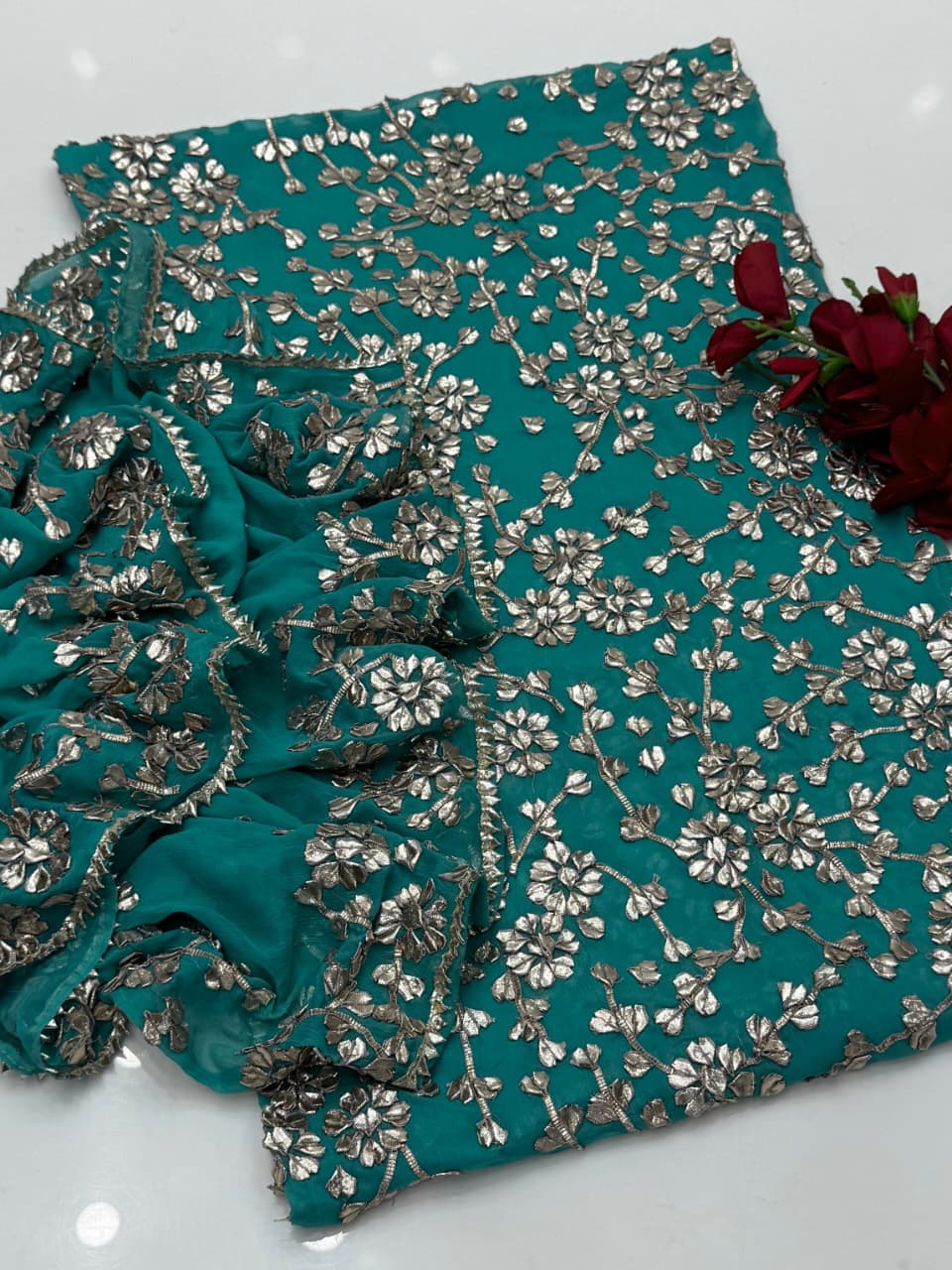 Luxury Bamber Chiffon Gotta Jaal Suit with Dupatta