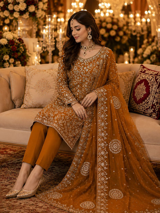 Luxury Bamber Chiffon Gotta Jaal Suit with Dupatta