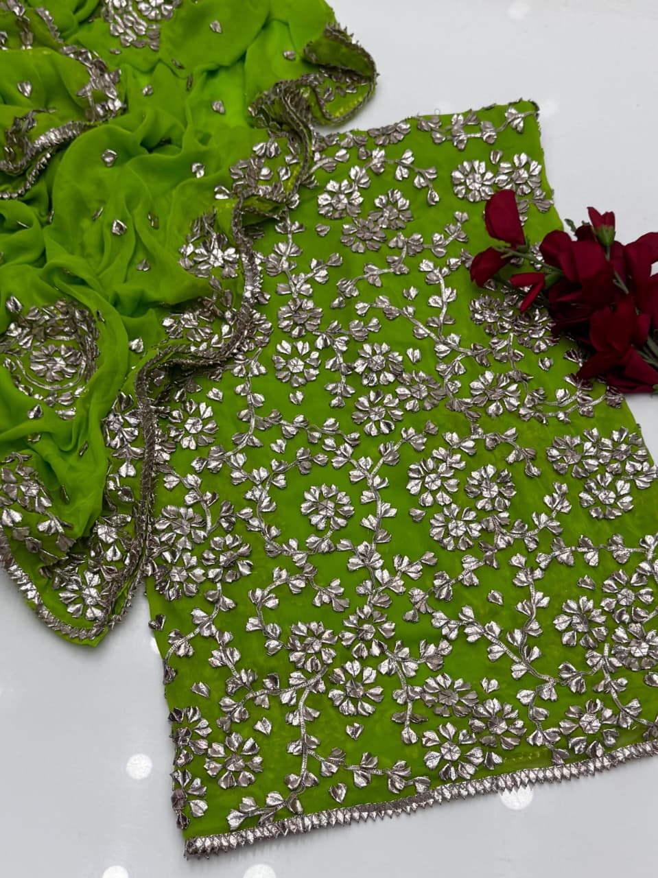 Luxury Bamber Chiffon Gotta Jaal Suit with Dupatta