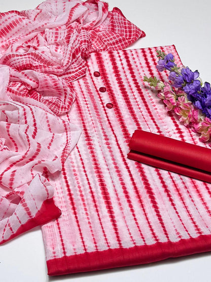 New Summer Collection – 3 Piece Tie & Dye Cotton Unstitched Suit with Chiffon Dupatta