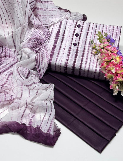 New Summer Collection – 3 Piece Tie & Dye Cotton Unstitched Suit with Chiffon Dupatta