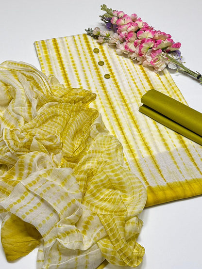 New Summer Collection – 3 Piece Tie & Dye Cotton Unstitched Suit with Chiffon Dupatta