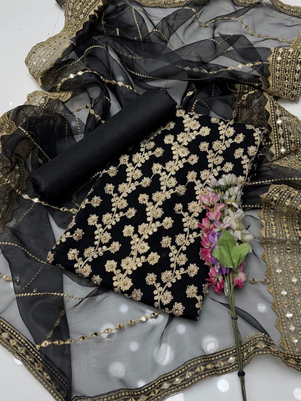 ✨ New Collection Chiffon Embroidered 3-Piece Suit with Tissue Embroidered Dupatta