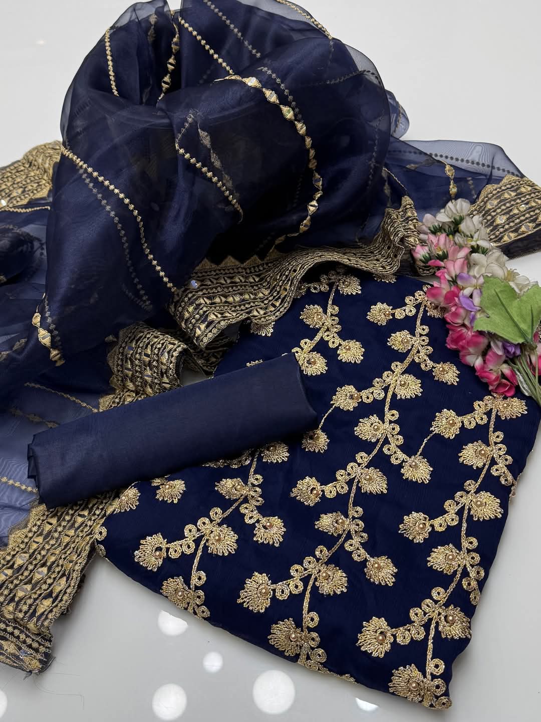 ✨ New Collection Chiffon Embroidered 3-Piece Suit with Tissue Embroidered Dupatta