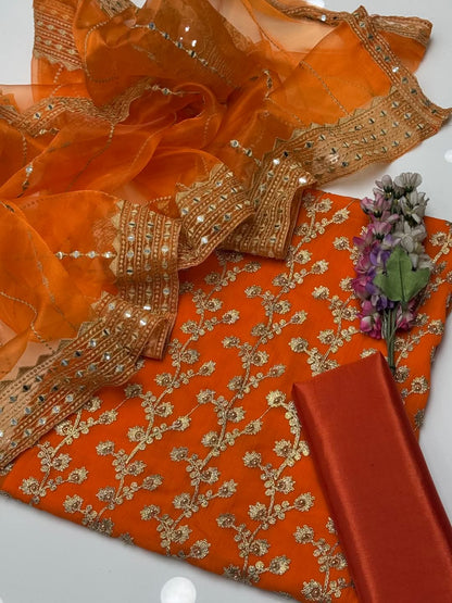✨ New Collection Chiffon Embroidered 3-Piece Suit with Tissue Embroidered Dupatta