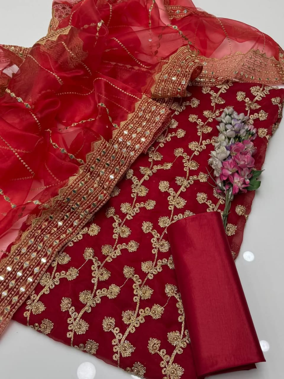 ✨ New Collection Chiffon Embroidered 3-Piece Suit with Tissue Embroidered Dupatta