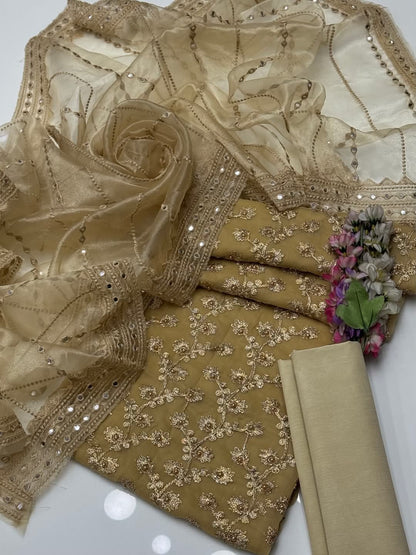 ✨ New Collection Chiffon Embroidered 3-Piece Suit with Tissue Embroidered Dupatta