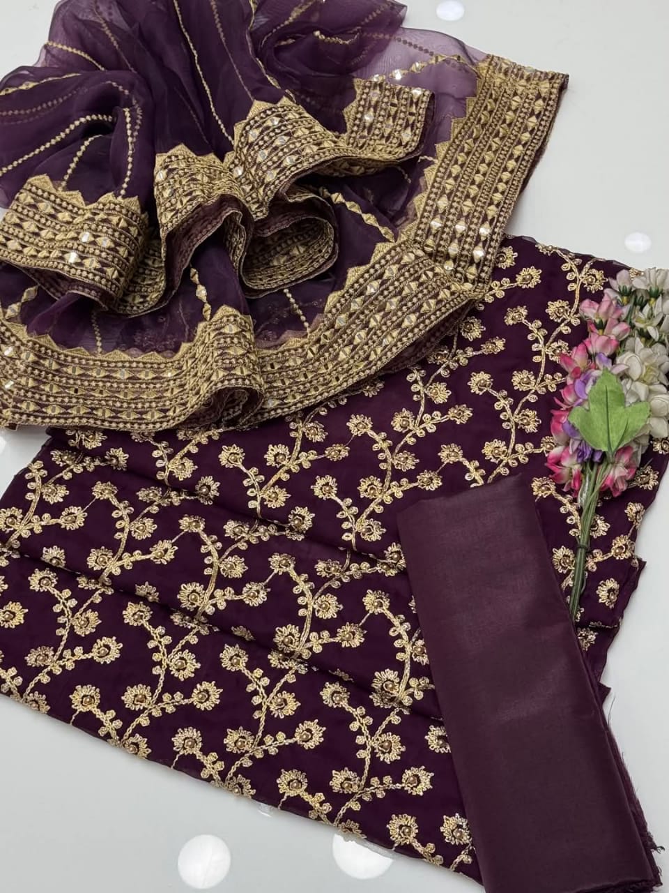 ✨ New Collection Chiffon Embroidered 3-Piece Suit with Tissue Embroidered Dupatta