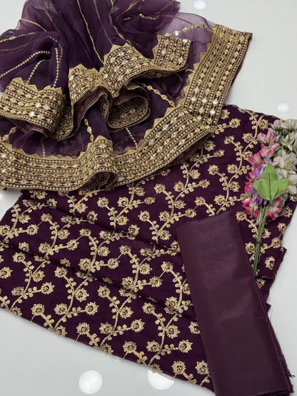 ✨ New Collection Chiffon Embroidered 3-Piece Suit with Tissue Embroidered Dupatta