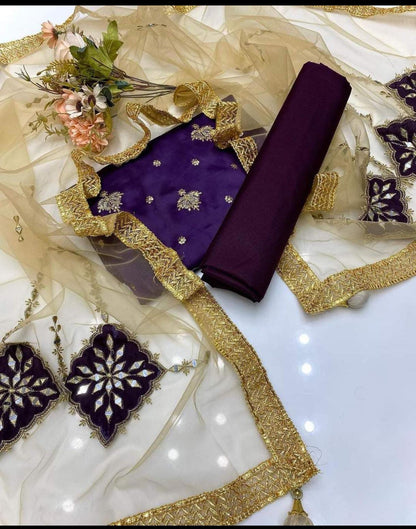 ✨ Fancy 3-Piece Shamooz Silk Embroidered Suit with Indian Net Dupatta & Kattan Silk Trouser