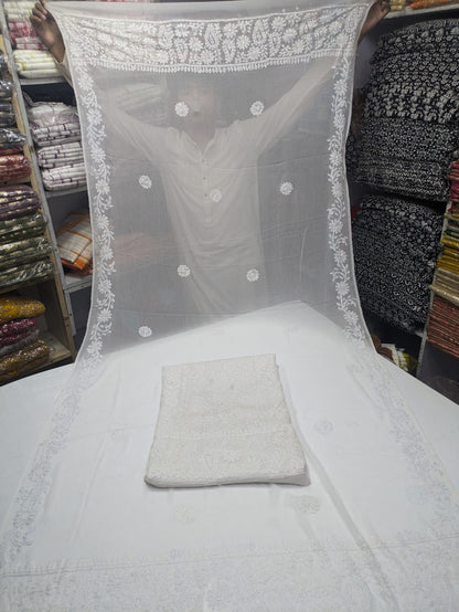 ✨ Premium 2-Piece Bamber Chiffon Handmade Chicken Kari Suit with Heavy Border Dupatta