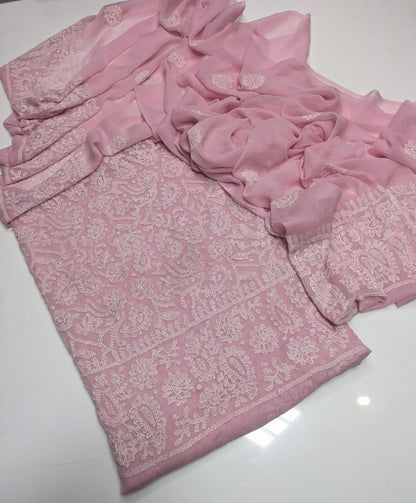 ✨ Premium 2-Piece Bamber Chiffon Handmade Chicken Kari Suit with Heavy Border Dupatta
