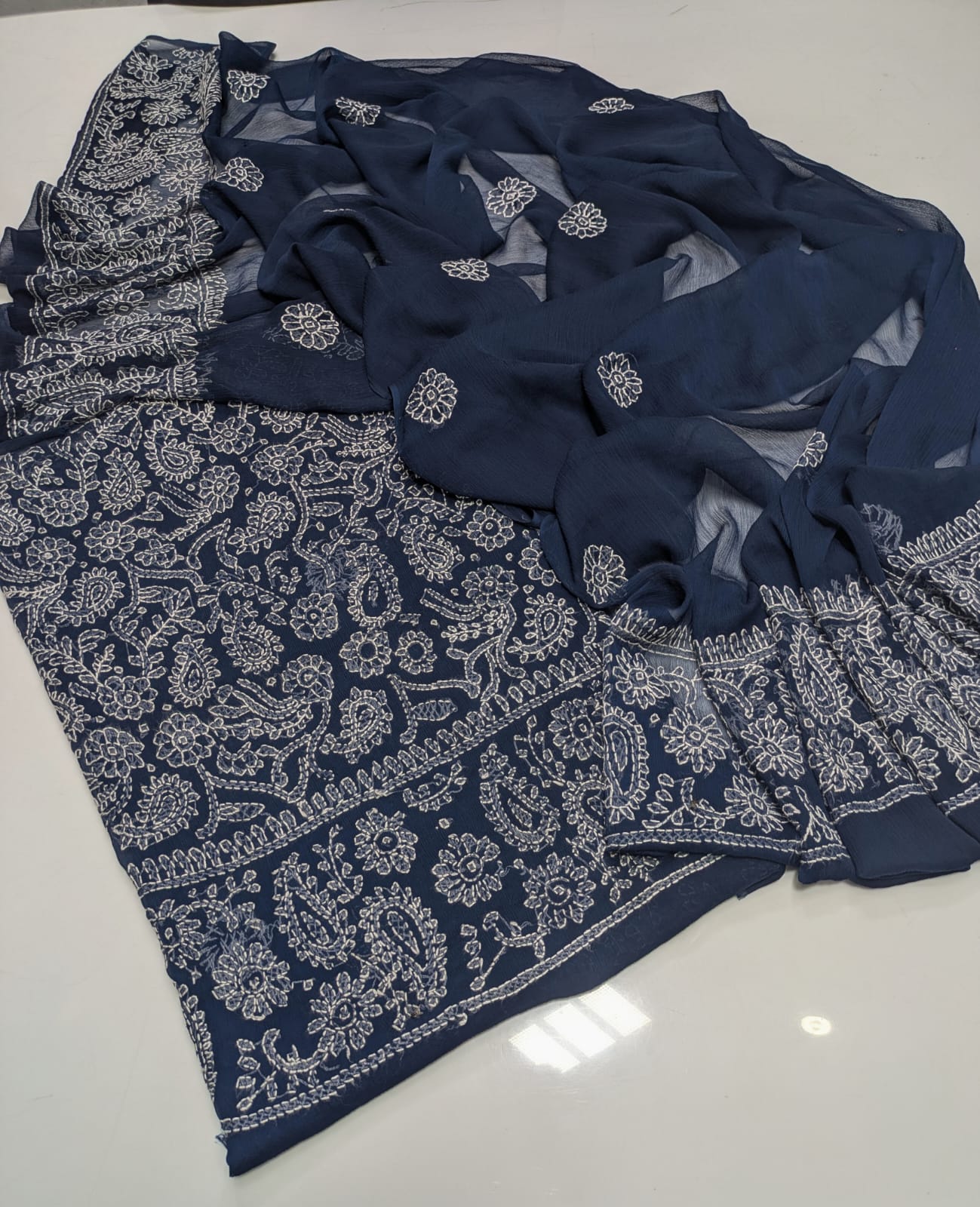 ✨ Premium 2-Piece Bamber Chiffon Handmade Chicken Kari Suit with Heavy Border Dupatta