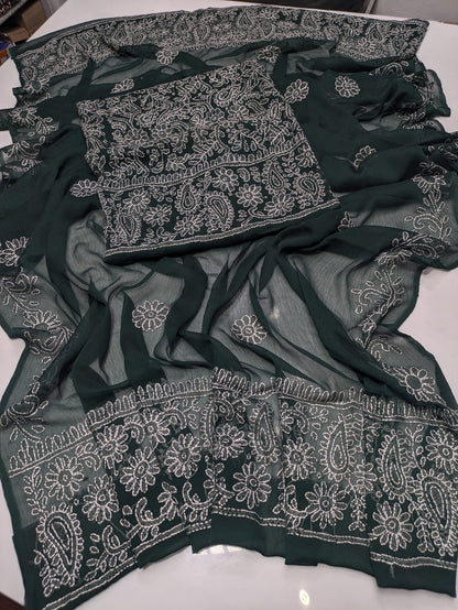 ✨ Premium 2-Piece Bamber Chiffon Handmade Chicken Kari Suit with Heavy Border Dupatta