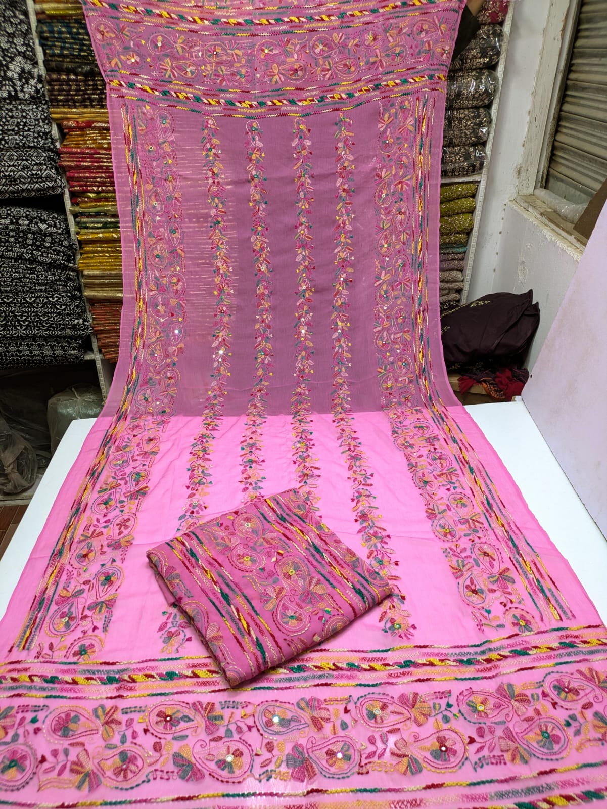 ✨ Most Demanded Collection – Soft Crinkle Chiffon Handmade Kacha Tarkashi Tanka Mirror Work 2-Piece Suit