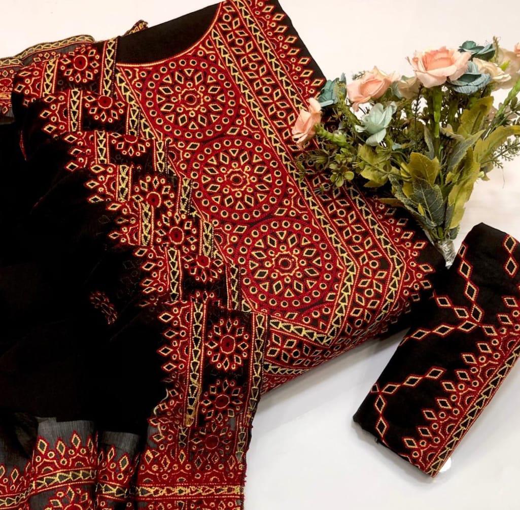 ✨ New Summer Arrival – Soft Lawn Sindhi Embroidered 3-Piece Suit with Chiffon Dupatta
