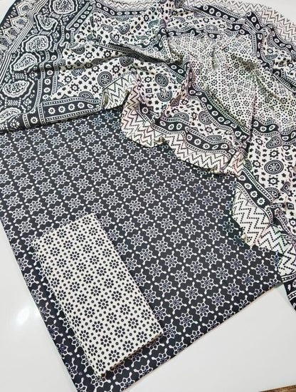 Summer Cotton Sindhi Ajrak Printed 3 Piece Unstitched Suit for Women #1