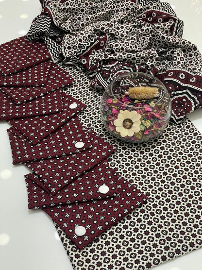 Summer Cotton Sindhi Ajrak Printed 3 Piece Unstitched Suit for Women #1