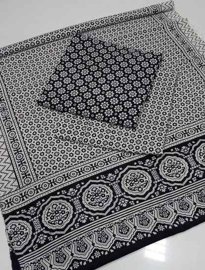 Summer Cotton Sindhi Ajrak Printed 3 Piece Unstitched Suit for Women #1