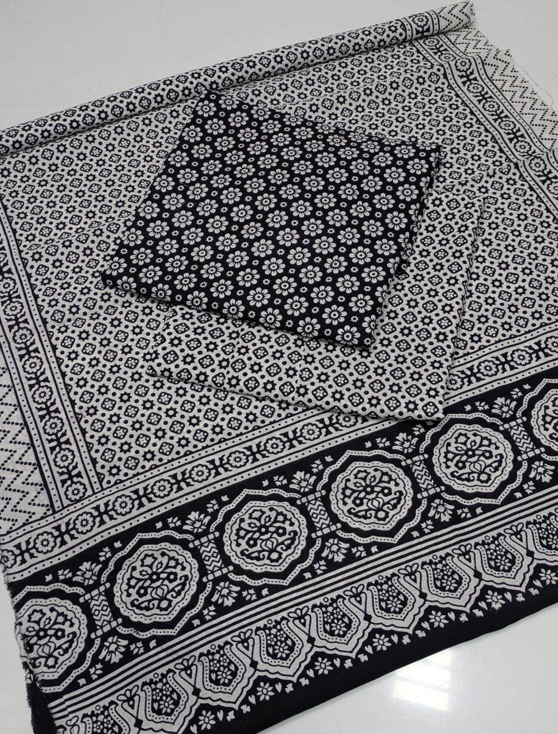 Summer Cotton Sindhi Ajrak Printed 3 Piece Unstitched Suit for Women #1