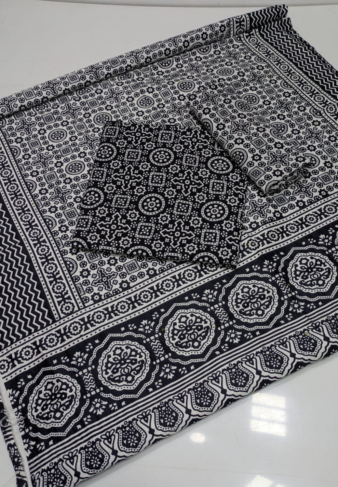 Summer Cotton Sindhi Ajrak Printed 3 Piece Unstitched Suit for Women #1