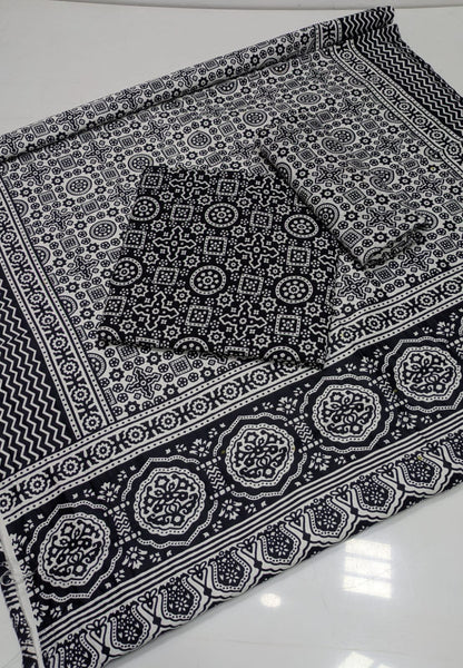 Summer Cotton Sindhi Ajrak Printed 3 Piece Unstitched Suit for Women #1