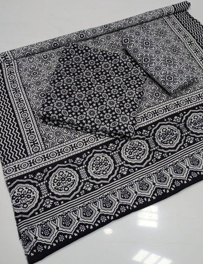 Summer Cotton Sindhi Ajrak Printed 3 Piece Unstitched Suit for Women #1
