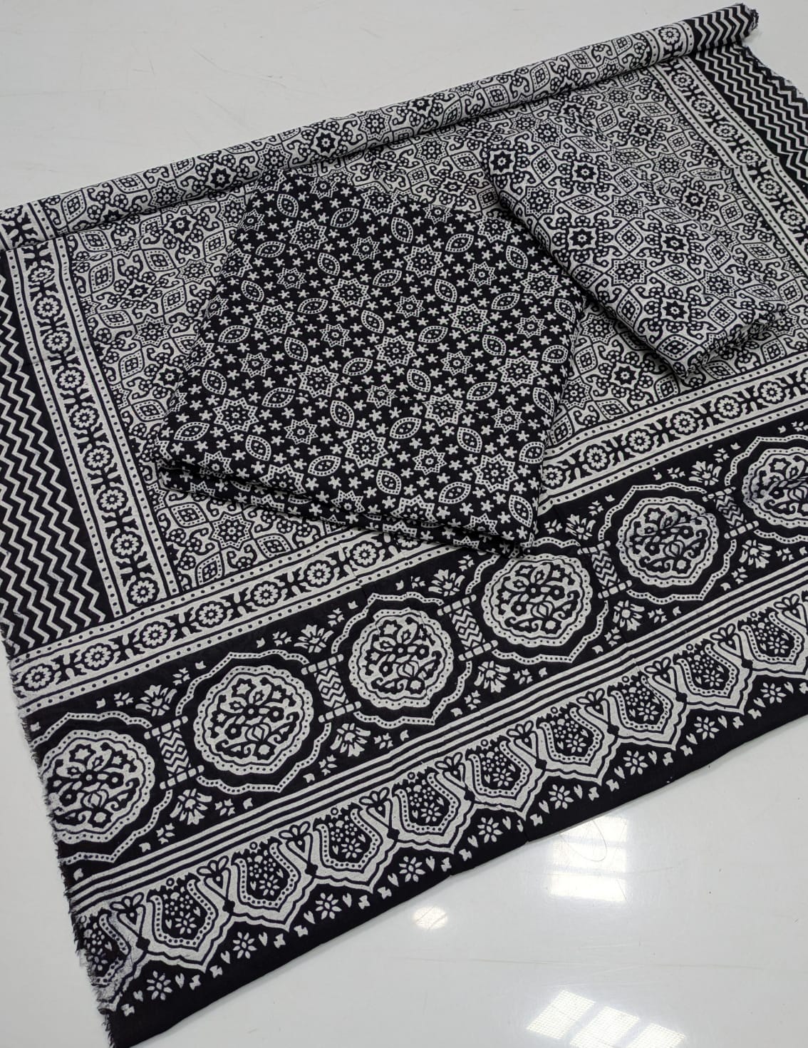 Summer Cotton Sindhi Ajrak Printed 3 Piece Unstitched Suit for Women #1