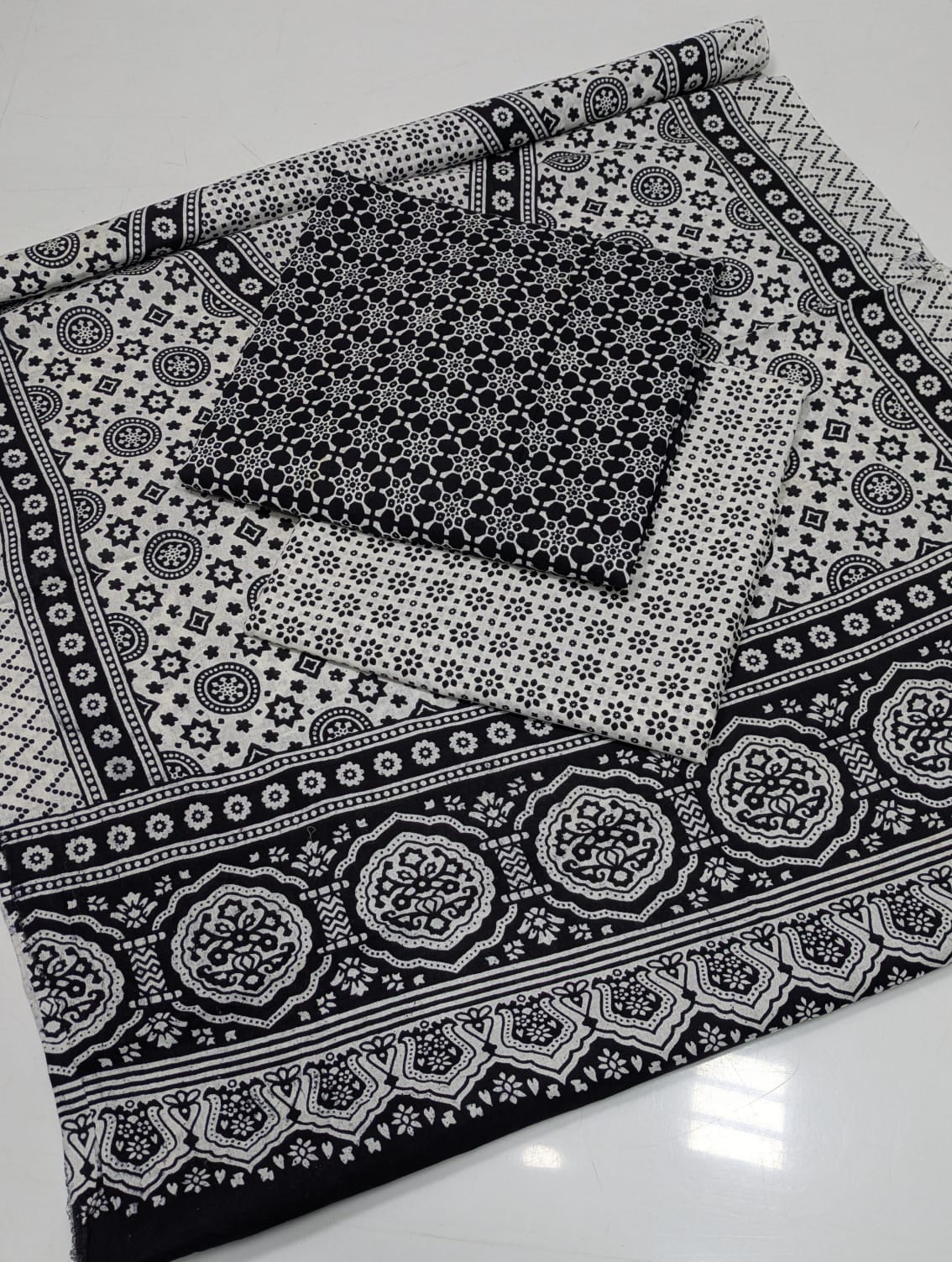 Summer Cotton Sindhi Ajrak Printed 3 Piece Unstitched Suit for Women #1