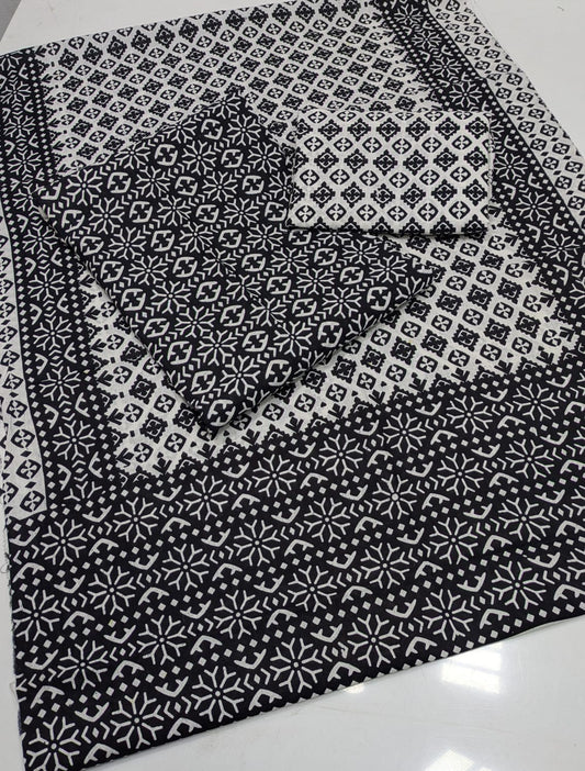 Summer Cotton Sindhi Ajrak Printed 3 Piece Unstitched Suit for Women #1