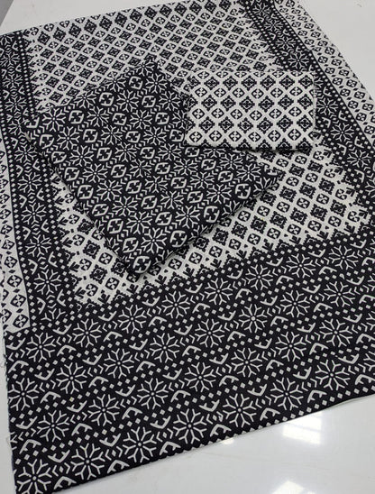 Summer Cotton Sindhi Ajrak Printed 3 Piece Unstitched Suit for Women #1