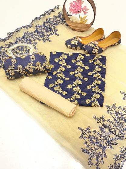 ✨ Fancy Collection 5-Piece Crinkle Chiffon Embroidered Suit with Matching Khussa & Clutch