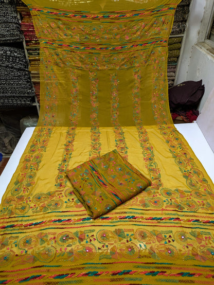 ✨ Most Demanded Collection – Soft Crinkle Chiffon Handmade Kacha Tarkashi Tanka Mirror Work 2-Piece Suit